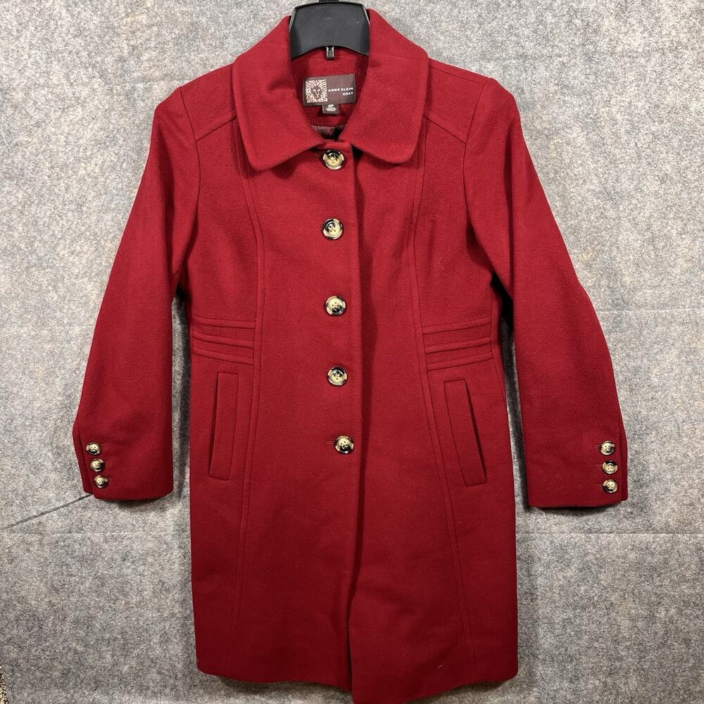 Ann Klein Red Wool Blend Coat,‎ 12P